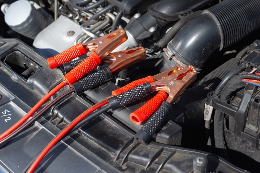 Jumper cables on an engine